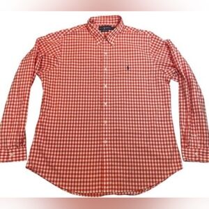 Ralph Lauren Polo Orange/White Check Button Down Shirt- Custom fit XL- NWT